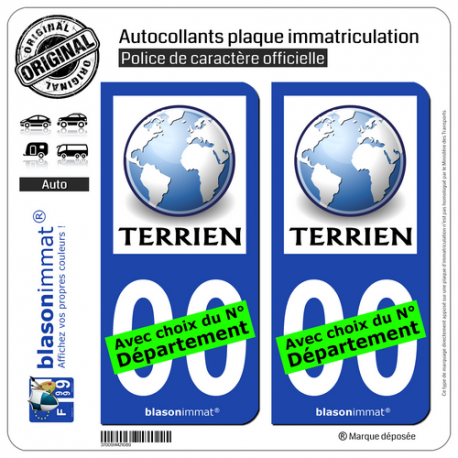 2 Autocollants plaque immatriculation Auto : Terrien - Planète