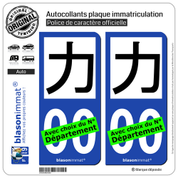 2 Autocollants plaque immatriculation Auto : Kanji - Force