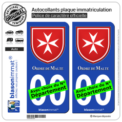 2 Autocollants plaque immatriculation Auto : Ordre de Malte - Emblème