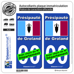 2 Autocollants plaque immatriculation Auto : Le Groland - Drapeau