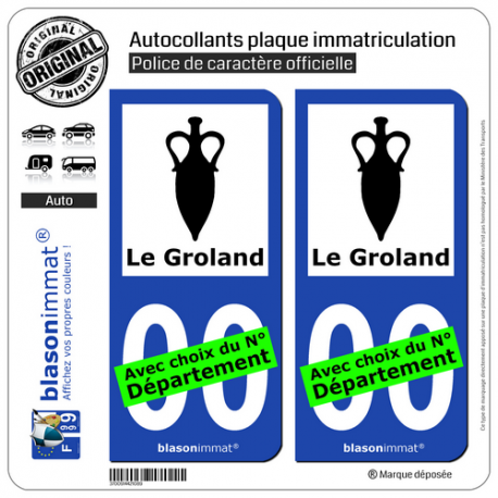 2 Autocollants plaque immatriculation Auto : Le Groland - Armoiries