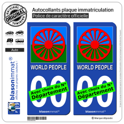 2 Autocollants plaque immatriculation Auto : Romani People - Roue Drapée
