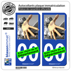 2 Autocollants plaque immatriculation Auto : Main Tendue