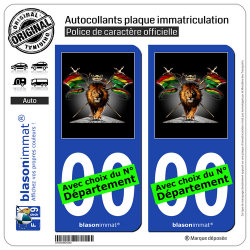 2 Autocollants plaque immatriculation Auto : Lion Reggae