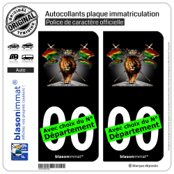 2 Autocollants plaque immatriculation Auto : Lion Reggae - Black