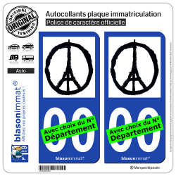 2 Autocollants plaque immatriculation Auto : Peace For Paris