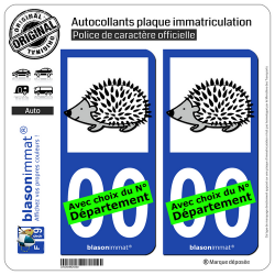 2 Autocollants plaque immatriculation Auto : Hérisson