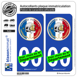 2 Autocollants plaque immatriculation Auto : Sapeurs-Pompiers - Macaron
