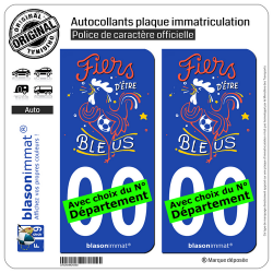 2 Autocollants plaque immatriculation Auto : Fiers d’être bleus - Couleur