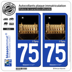 2 Autocollants plaque immatriculation Auto 75 L'Opéra - Paris