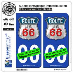 2 Autocollants plaque immatriculation Auto : US Route 66