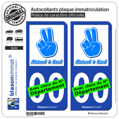 2 Autocollants plaque immatriculation Auto : Motard à Bord