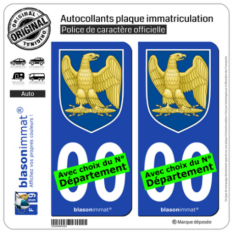 2 Autocollants plaque immatriculation Auto : Napoléon 1er - Blason