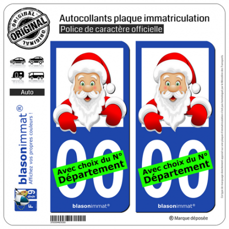 2 Autocollants plaque immatriculation Auto : Père Noël - Cartoon