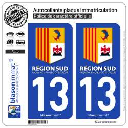 2 Autocollants plaque immatriculation Auto 13 PACA - Région Sud