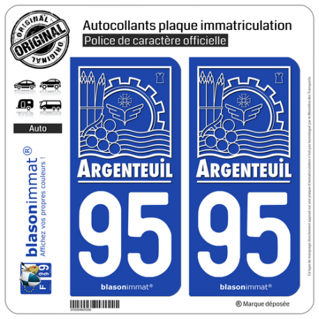 2 Autocollants plaque immatriculation Auto 95 Argenteuil - Ville