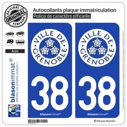 2 Autocollants plaque immatriculation Auto 38 Grenoble - Ville