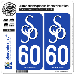 2 Autocollants plaque immatriculation Auto 60 Senlis - Agglo