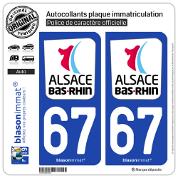 2 Autocollants plaque immatriculation Auto 67 Bas-Rhin - Département