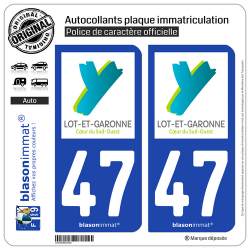2 Autocollants plaque immatriculation Auto 47 Lot-et-Garonne - Département