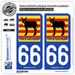 2 Autocollants plaque immatriculation Auto 66 Pays Catalan - Burro Drapé