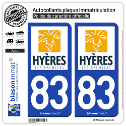 2 Autocollants plaque immatriculation Auto 83 Hyères - Ville