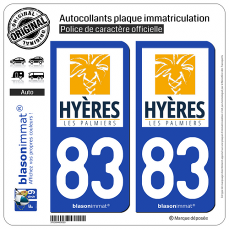 2 Autocollants plaque immatriculation Auto 83 Hyères - Ville