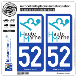 2 Autocollants plaque immatriculation Auto 52 Haute-Marne - Département