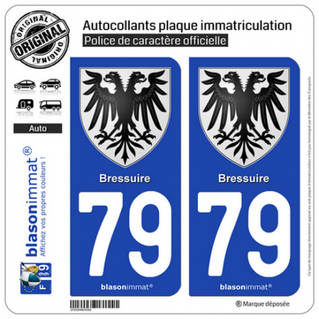 2 Autocollants plaque immatriculation Auto 79 Bressuire - Armoiries