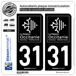 2 Autocollants plaque immatriculation Auto 31 Occitanie - LogoType Black