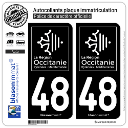 2 Autocollants plaque immatriculation Auto 48 Occitanie - LogoType Black