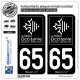 2 Autocollants plaque immatriculation Auto 65 Occitanie - LogoType Black