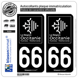 2 Autocollants plaque immatriculation Auto 66 Occitanie - LogoType Black