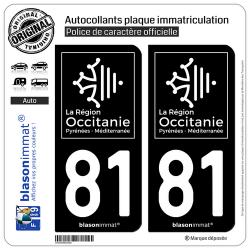 2 Autocollants plaque immatriculation Auto 81 Occitanie - LogoType Black