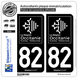 2 Autocollants plaque immatriculation Auto 82 Occitanie - LogoType Black