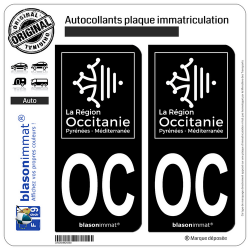 2 Autocollants plaque immatriculation Auto OC Occitanie - LogoType Black