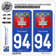 2 Autocollants plaque immatriculation Auto 94 Vincennes - Armoiries