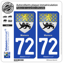 2 Autocollants plaque immatriculation Auto 72 Mamers - Armoiries