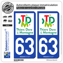 2 Autocollants plaque immatriculation Auto 63 Thiers - Agglo