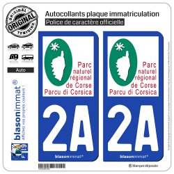 2 Autocollants plaque immatriculation Auto 2A Corsica - Parc Naturel Régional
