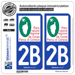 2 Autocollants plaque immatriculation Auto 2B Corsica - Parc Naturel Régional
