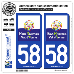 2 Autocollants plaque immatriculation Auto 58 Clamecy - Agglo