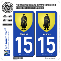 2 Autocollants plaque immatriculation Auto 15 Mauriac - Armoiries