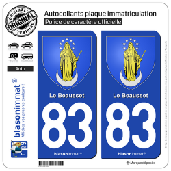 2 Autocollants plaque immatriculation Auto 83 Le Beausset - Armoiries