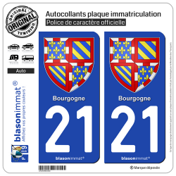 2 Autocollants plaque immatriculation Auto 21 Bourgogne - Armoiries