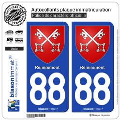 2 Autocollants plaque immatriculation Auto 88 Remiremont - Armoiries