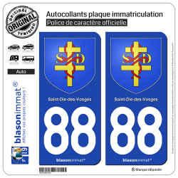 2 Autocollants plaque immatriculation Auto 88 St-Dié-des-Vosges - Armoiries