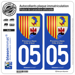 2 Autocollants plaque immatriculation Auto 05 PACA - Armoiries