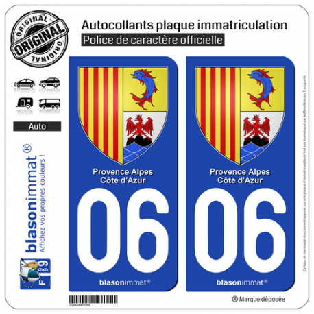 2 Autocollants plaque immatriculation Auto 06 PACA - Armoiries
