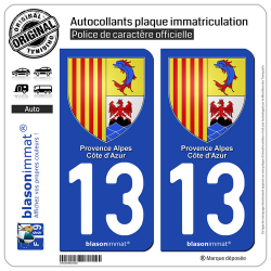 2 Autocollants plaque immatriculation Auto 13 PACA - Armoiries